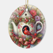 Teapot Birdhouse Kardinal 2 Keramik Ornament (Links)