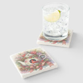 Teapot Birdhouse Kardinal 2 Steinuntersetzer (Seitenansicht)