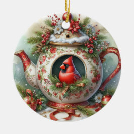 Teapot Birdhouse Kardinal 4 Keramik Ornament