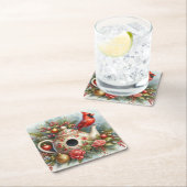 Teapot Birdhouse Kardinal 4 Rechteckiger Pappuntersetzer (Vor Ort)