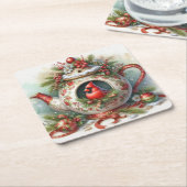 Teapot Birdhouse Kardinal 5 Rechteckiger Pappuntersetzer (angewinkelt)