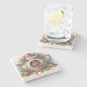 Teapot Birdhouse Kardinal 5 Steinuntersetzer (Seitenansicht)