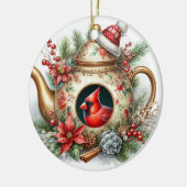 Teapot Birdhouse Kardinal 6 Keramik Ornament (Links)