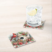 Teapot Birdhouse Kardinal 6 Rechteckiger Pappuntersetzer (Vor Ort)