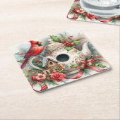 Teapot Birdhouse Kardinal 6 Rechteckiger Pappuntersetzer (angewinkelt)