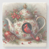 Teapot Birdhouse Kardinal 6 Steinuntersetzer (Vorderseite)