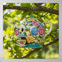 Teapot Birdhouse mit Blume
