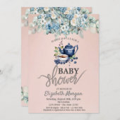 Teapot Blueberry Floral Baby Dusche Einladung (Vorne/Hinten)