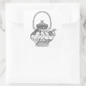 Teapot Doodle Quadratischer Aufkleber (Tasche)