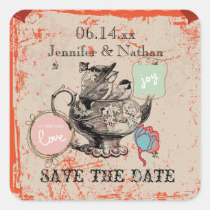 Teapot Fantasy Grunge Hochzeitstag Aufkleber