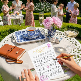 Teapot Find the Guest Bridal Shower Bingo game Einladung