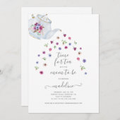 Teapot Floral Baby Dusche Tee Party Einladung (Vorne/Hinten)