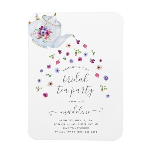 Teapot Floral Brautparty Tee Party Einladung Magnet (Vertikal)