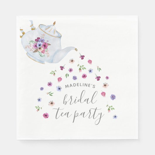 Teapot Floral Bridal Tee Party Einladung Serviette (Vorderseite)