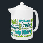 Teapot für aquamarine und grüne inspirierende Wört<br><div class="desc">Eine Tasse,  die mit positiven Worten und Phrasen abgedeckt ist,  die Frieden,  Dankbarkeit,  Glück und eine positive Einstellung fördern! Matching Tasse verfügbar!</div>