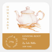 Teapot Ginseng Root Tee Label Quadratischer Aufkleber (Vorderseite)