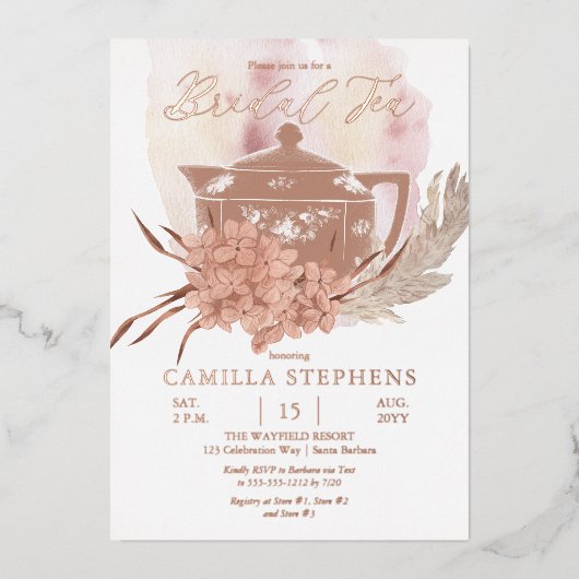 Teapot | Hydrangeas | Pampas Grass Bridal Tee Folieneinladung (Vorderseite)
