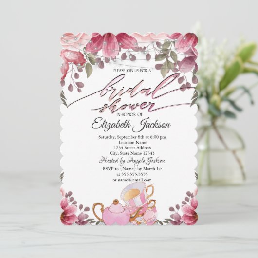 Teapot Macaron String Lights Brautparty Einladung (Stehend Vorderseite)