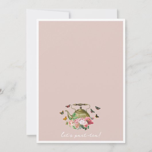 Teapot Party Pink Floral Butterflies Bridal Shower Einladung (Rückseite)
