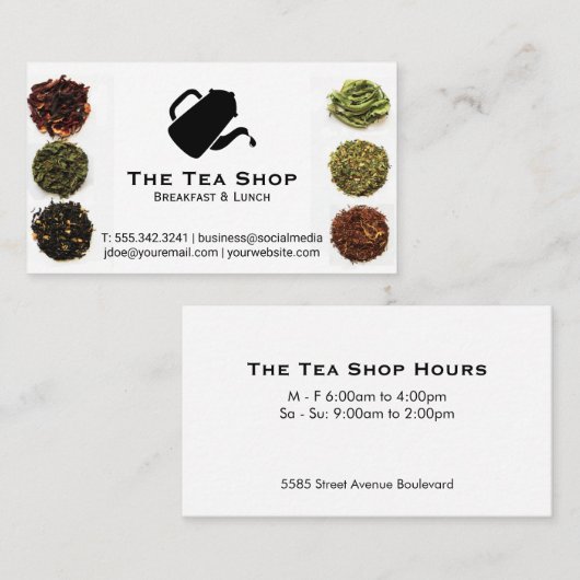 Teapot Pour Logo | Tea-Blätter Visitenkarte (Vorne/Hinten)