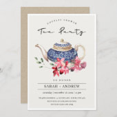 Teapot Red Floral Couples Dusche Tee Party Einladu Dankeskarte (Vorne/Hinten)