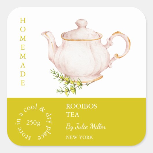 Teapot Rooibos Tea Label Quadratischer Aufkleber (Vorderseite)