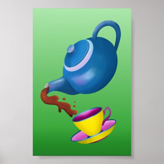 Teapot Teacup und Saucer Illustration Malerei Poster (Vorne)