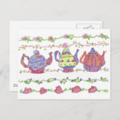 Teapots Tea Time Blume Orange Postkarte (Vorne/Hinten)