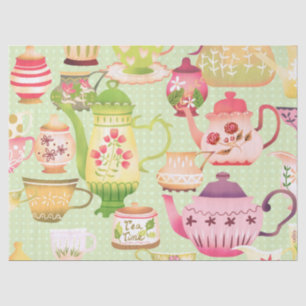 Teapots Teacups Green Seidenpapier