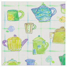 Teapots Teacups Wasserfarbige Blume Stoff