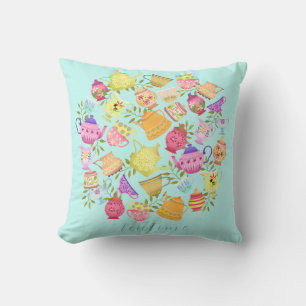 Teapots und Cups Aqua Kissen