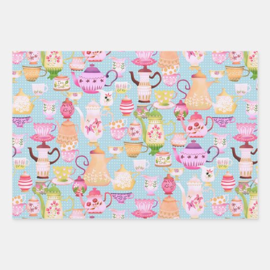 Teapots und Cups Blue Geschenkpapier Set (Vorderseite 3)