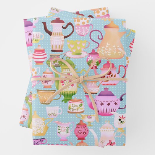 Teapots und Cups Blue Geschenkpapier Set (Beispiel)