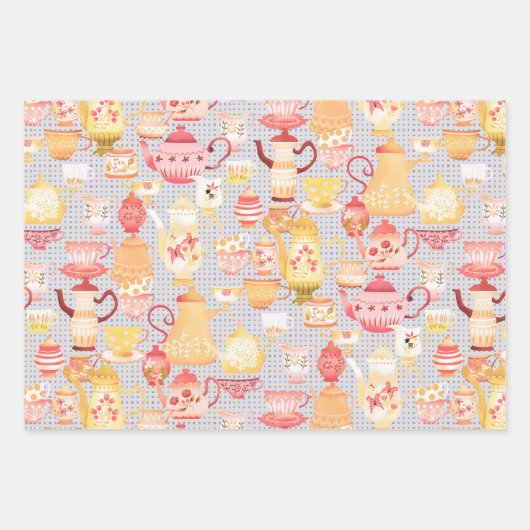 Teapots und Cups Grau Geschenkpapier Set (Vorderseite 3)