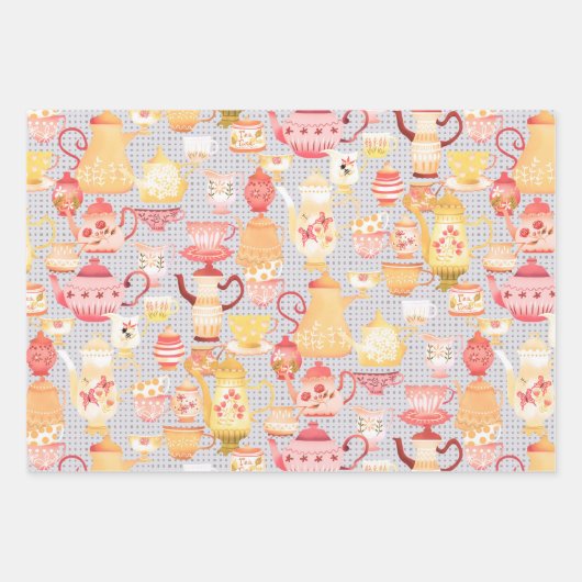 Teapots und Cups Grau Geschenkpapier Set (Vorderseite 2)