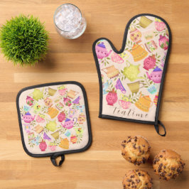 Teapots und Cups Ofenhandschuh & Topflappen-Set