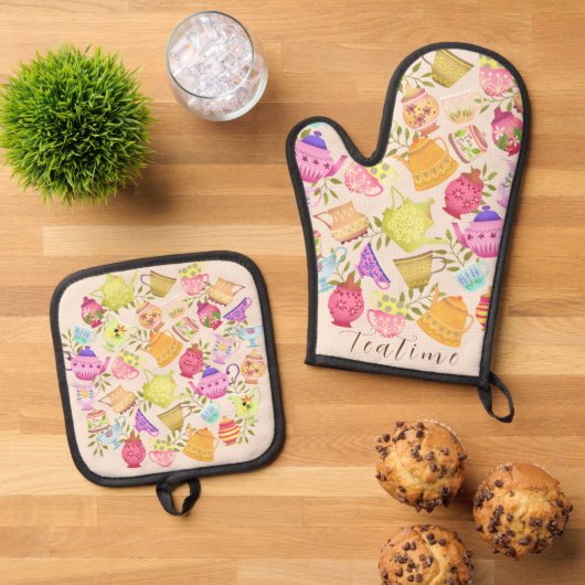 Teapots und Cups Ofenhandschuh & Topflappen-Set (Oben Unten)