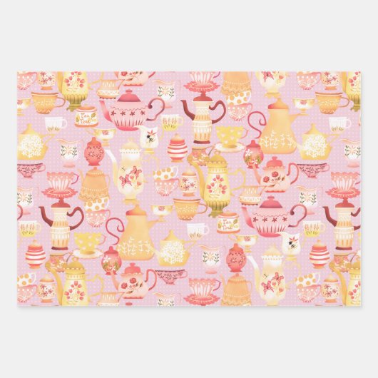 Teapots und Cups Peach Geschenkpapier Set (Vorderseite 3)