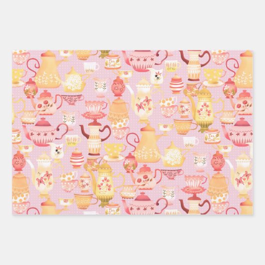 Teapots und Cups Peach Geschenkpapier Set (Vorderseite 2)