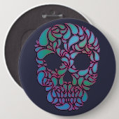 Teardrop Candy Skull in Blau, Grün und Rosa Button (Vorne & Hinten)