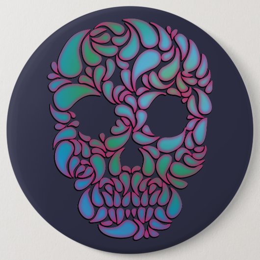 Teardrop Candy Skull in Blau, Grün und Rosa Button (Vorderseite)
