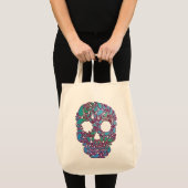 Teardrop Candy Skull in Blau, Grün und Rosa Tragetasche (Vorderseite (Produkt))