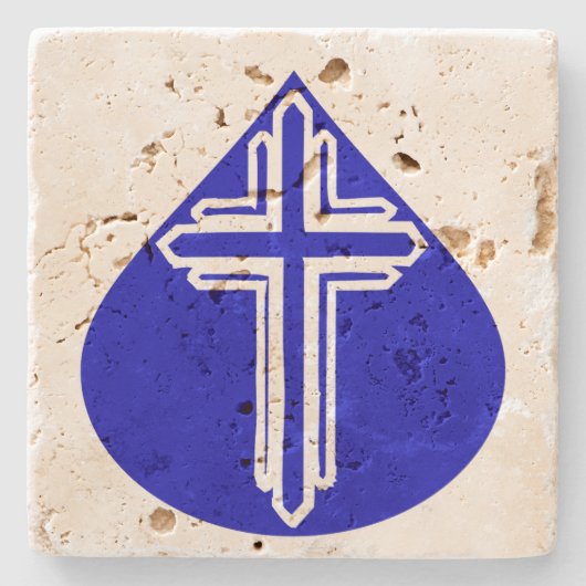Teardrop Cross auf Blue Steinuntersetzer (Vorderseite)