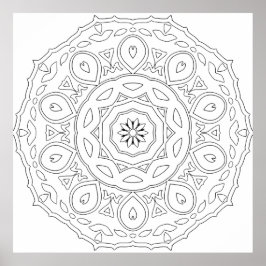 Teardrop Heart Mandala with Ornate Leaf Layers Poster