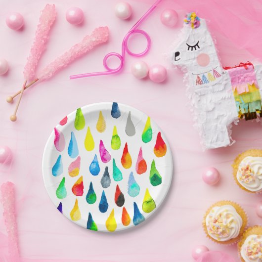 Teardrops Aquarell farbenfroh whimsical Pappteller (Party)