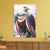 Tearful Bald Eagle mit amerikanischer Flagge Leinwanddruck (Insitu (Wohnzimmer))