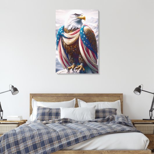 Tearful Bald Eagle mit amerikanischer Flagge Leinwanddruck (Insitu (Schlafzimmer))
