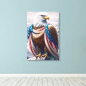 Tearful Bald Eagle mit amerikanischer Flagge Leinwanddruck (Insitu (Holzboden))