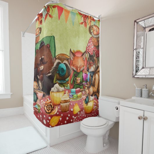 Teatime im Wald mit den Waldfreunden Duschvorhang (Beispiel)