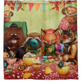 Teatime im Wald mit den Waldfreunden Duschvorhang (Vorderseite)